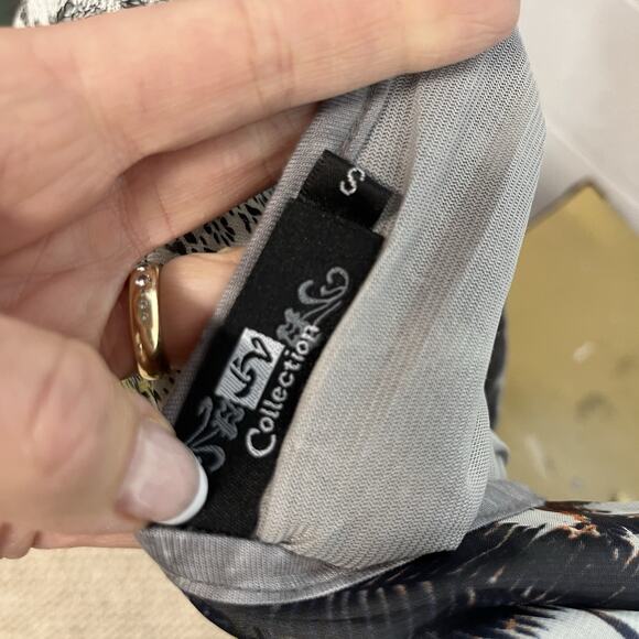 LV Collection Top Tunic size Small Navy Artsy Sheer Mountains Peasant Boutique - Picture 9 of 9